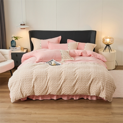 91家纺网 家纺一手货源 找家纺 （总）恒爱2023新款时尚轻奢加厚min双拼兔毛绒四件套