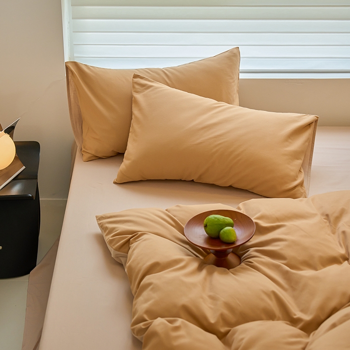 91家纺网 家纺一手货源 找家纺 沐白家居 2023火山小磨毛拼色基础款四件套 耀金