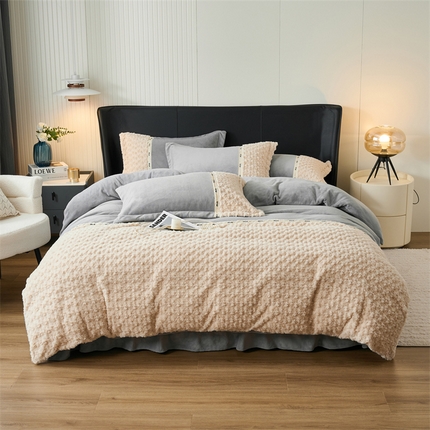 91家纺网 家纺一手货源 找家纺 （总）恒爱2023新款时尚轻奢加厚min双拼兔毛绒四件套