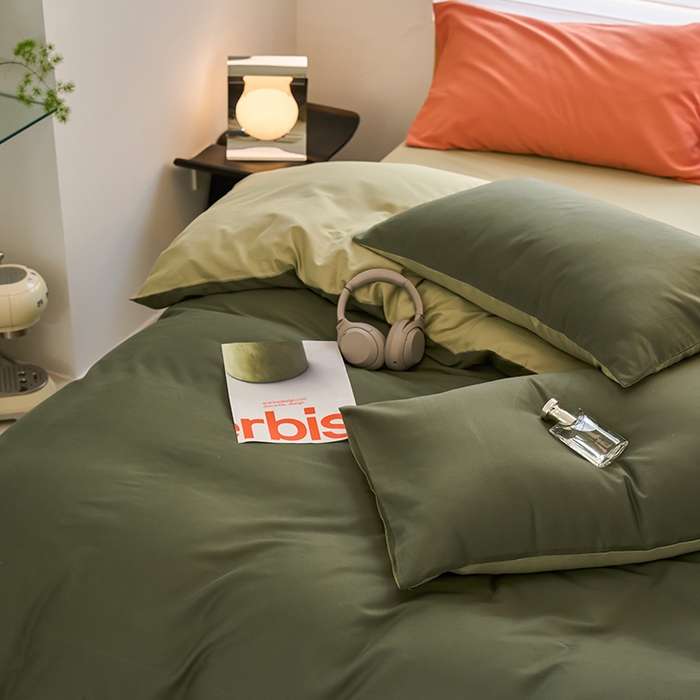 91家纺网 家纺一手货源 找家纺 沐白家居 2023火山小磨毛拼色基础款四件套 木森