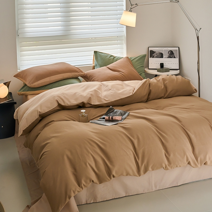 91家纺网 家纺一手货源 找家纺 沐白家居 2023火山小磨毛拼色基础款四件套 莫百草