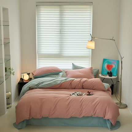 沐白家居 2023火山小磨毛拼色基础款四件套 紫黛