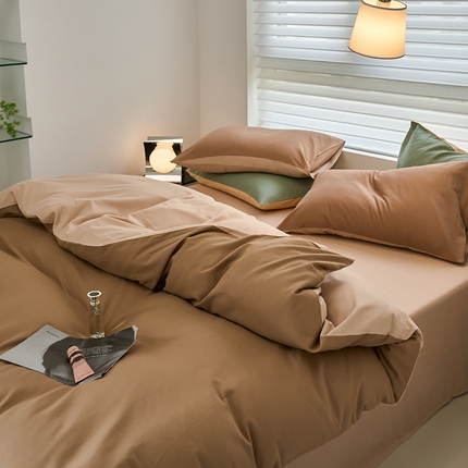 91家纺网 家纺一手货源 找家纺 （总）沐白家居 2023火山小磨毛拼色基础款四件套