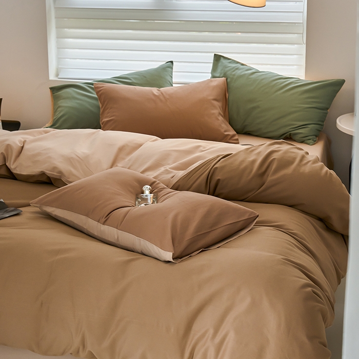 91家纺网 家纺一手货源 找家纺 沐白家居 2023火山小磨毛拼色基础款四件套 莫百草