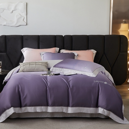 91家纺网 家纺一手货源 找家纺 时亿家居 2023新款120支长绒棉陶瓷磨毛四件套-露丝系列 露丝 亦紫