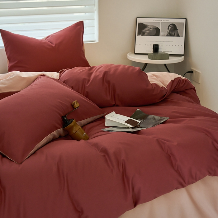 91家纺网 家纺一手货源 找家纺 沐白家居 2023火山小磨毛拼色基础款四件套 维粉