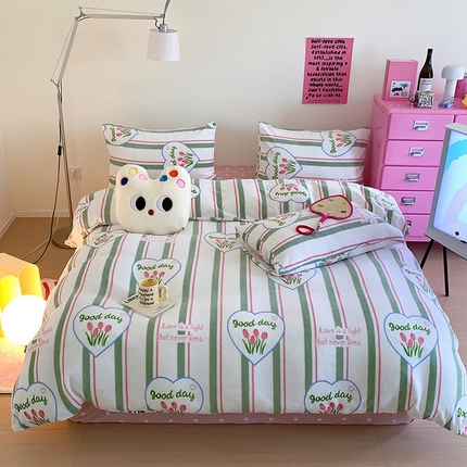 91家纺网 家纺一手货源 找家纺 （总）桃子家居 2023新款ins少女甜酷多巴胺粉墨加厚牛奶绒系列四件套