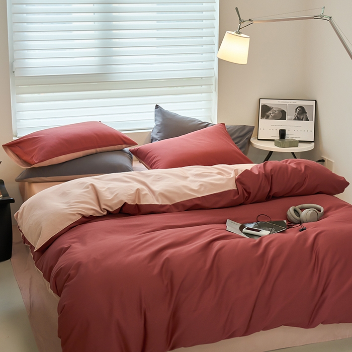 91家纺网 家纺一手货源 找家纺 沐白家居 2023火山小磨毛拼色基础款四件套 维粉