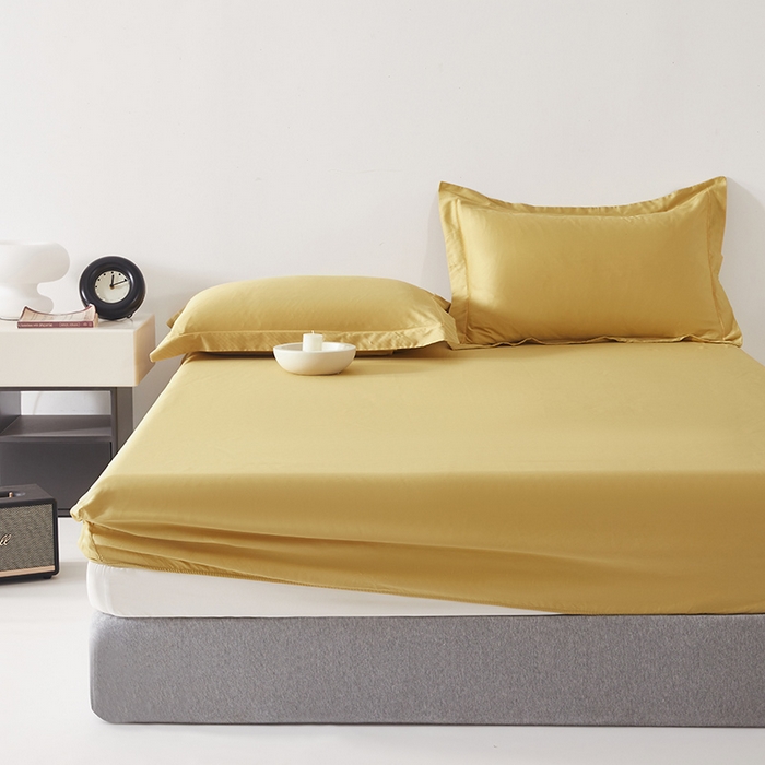 91家纺网 家纺一手货源 找家纺 寝柔家纺 2023新款秋季60S纯色全棉贡缎床笠 向阳黄