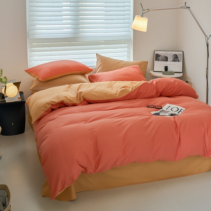 91家纺网 家纺一手货源 找家纺 沐白家居 2023火山小磨毛拼色基础款四件套 暖阳