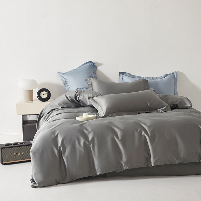 91家纺网 家纺一手货源 找家纺 寝柔家纺 2023秋季60S纯色全棉贡缎四件套 岩石灰