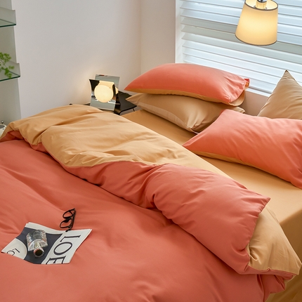 91家纺网 家纺一手货源 找家纺 （总）沐白家居 2023火山小磨毛拼色基础款四件套