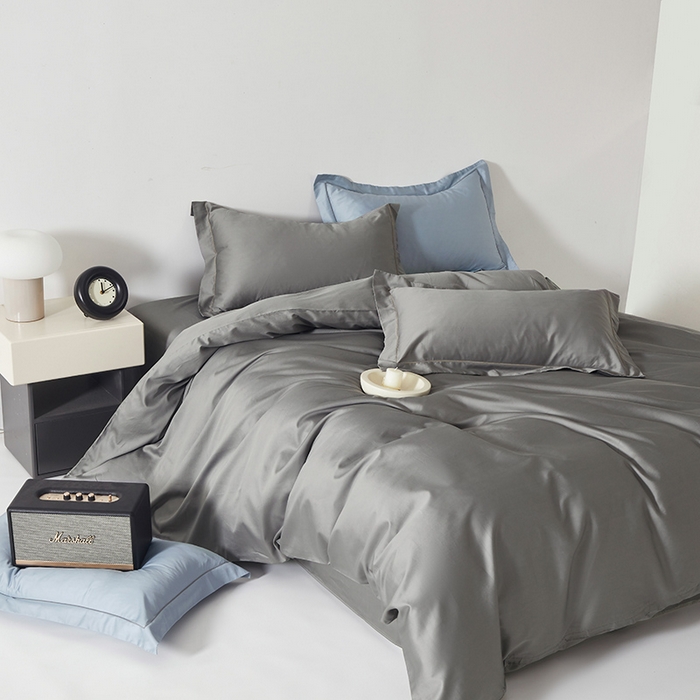 91家纺网 家纺一手货源 找家纺 寝柔家纺 2023秋季60S纯色全棉贡缎四件套 岩石灰