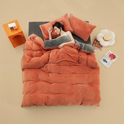 91家纺网 家纺一手货源 找家纺 （总）吾诺 2023秋冬 贝壳边华夫格牛奶绒四件套-纯净版拍摄风格