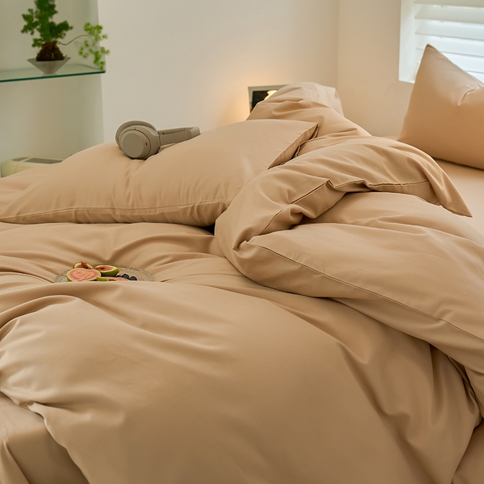 91家纺网 家纺一手货源 找家纺 沐白家居 2023火山小磨毛拼色基础款四件套 鱼肚