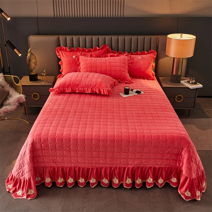 恒爱 2023新款温暖舒适加密宝宝绒床盖三件套-邂逅系列 砖红