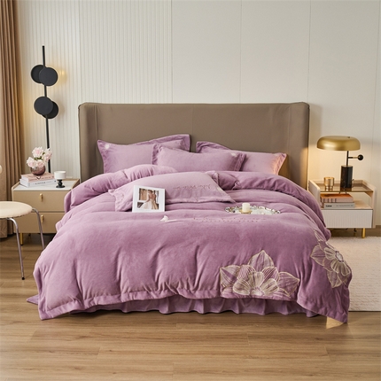 91家纺网 家纺一手货源 找家纺 （总）恒爱 2023新款慵懒感230g全消光牛奶绒绣花四件套-暖阳