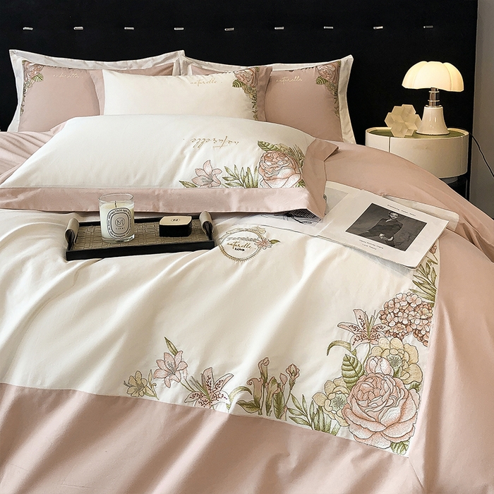 91家纺网 家纺一手货源 找家纺 理想家家纺 2023新款全棉磨毛刺绣四件套 伊甸花园 玉