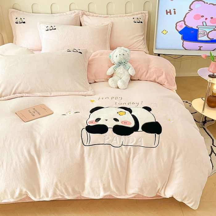 91家纺网 家纺一手货源 找家纺 红馆 2023新款ins小清新-牛奶绒四件套 花花粉