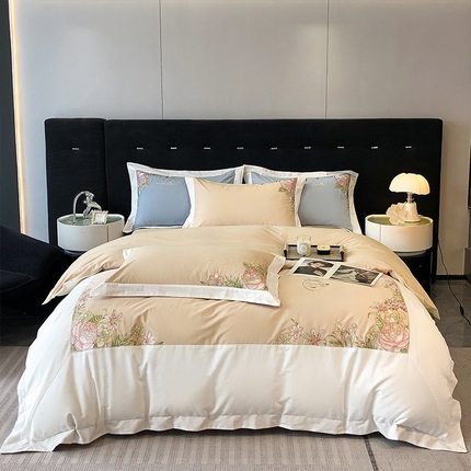 91家纺网 家纺一手货源 找家纺 （总）理想家家纺 2023新款全棉磨毛刺绣四件套 伊甸花园