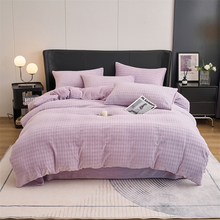 91家纺网 家纺一手货源 找家纺 （总）恒爱家纺 2023新款双面高克重亲肤牛奶绒菱形四件套