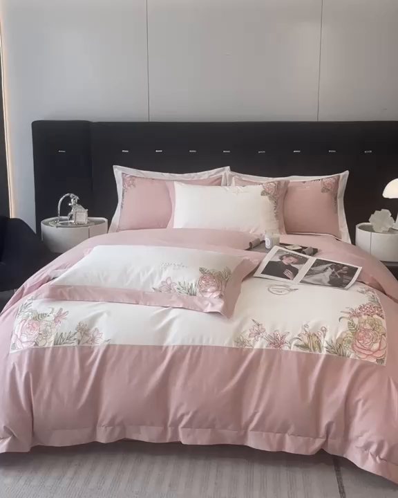 91家纺网 家纺一手货源 找家纺 理想家家纺 2023新款全棉磨毛刺绣四件套 伊甸花园 玉