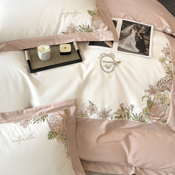 91家纺网 家纺一手货源 找家纺 理想家家纺 2023新款全棉磨毛刺绣四件套 伊甸花园 玉