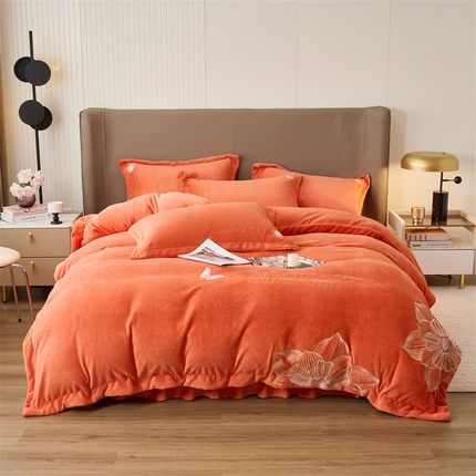 91家纺网 家纺一手货源 找家纺 （总）恒爱 2023新款慵懒感230g全消光牛奶绒绣花四件套-暖阳