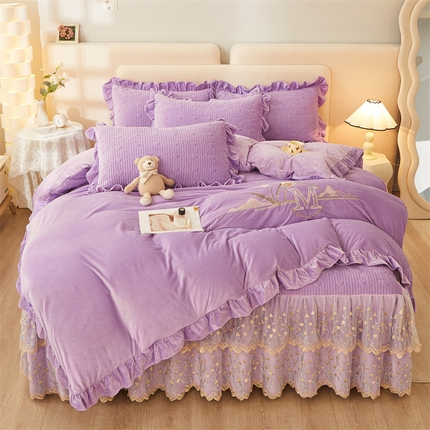 91家纺网 家纺一手货源 找家纺 （总）恒爱家纺 2023新款蕾丝床裙款四件套 郁金香