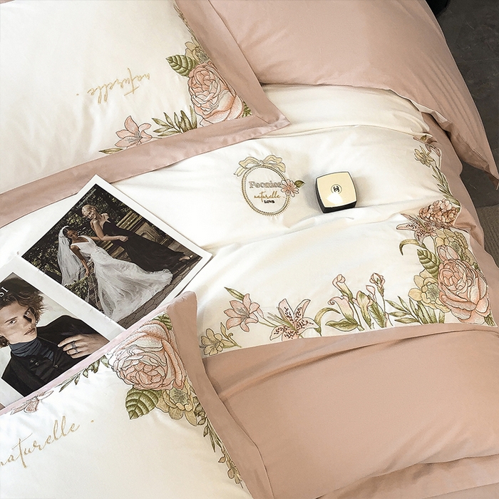 91家纺网 家纺一手货源 找家纺 理想家家纺 2023新款全棉磨毛刺绣四件套 伊甸花园 玉