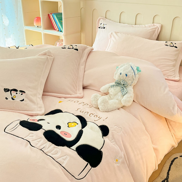 91家纺网 家纺一手货源 找家纺 红馆 2023新款ins小清新-牛奶绒四件套 花花粉