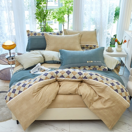 91家纺网 家纺一手货源 找家纺 （总1）安逸家纺 12868 新款全棉床笠四件套床罩学生纯棉床笠款三件套