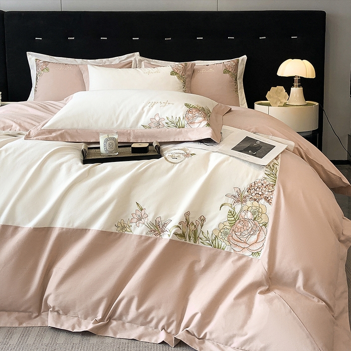 91家纺网 家纺一手货源 找家纺 理想家家纺 2023新款全棉磨毛刺绣四件套 伊甸花园 玉