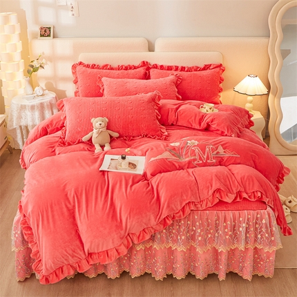 91家纺网 家纺一手货源 找家纺 （总）恒爱家纺 2023新款蕾丝床裙款四件套 郁金香