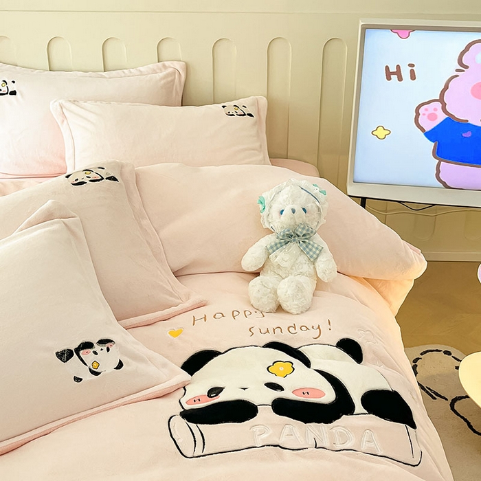 91家纺网 家纺一手货源 找家纺 红馆 2023新款ins小清新-牛奶绒四件套 花花粉