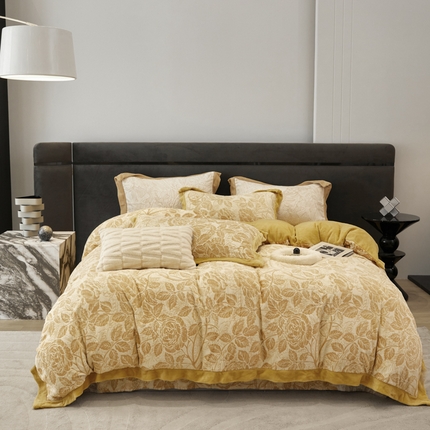 91家纺网 家纺一手货源 找家纺 （总）薏思家纺 2025新款加厚雕花绒大飞边宽边四件套