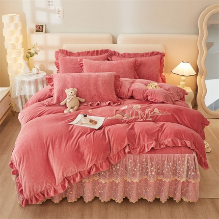 91家纺网 家纺一手货源 找家纺 （总）恒爱家纺 2023新款蕾丝床裙款四件套 郁金香