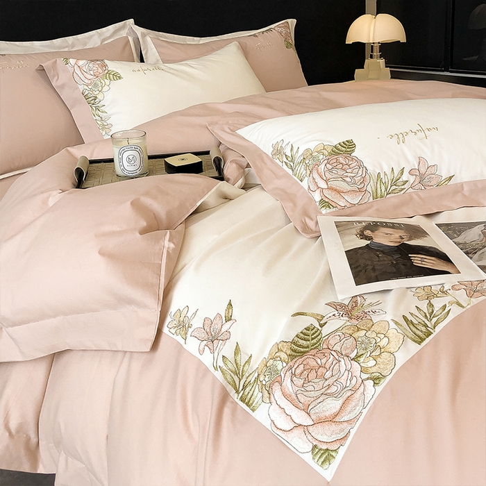 91家纺网 家纺一手货源 找家纺 理想家家纺 2023新款全棉磨毛刺绣四件套 伊甸花园 玉