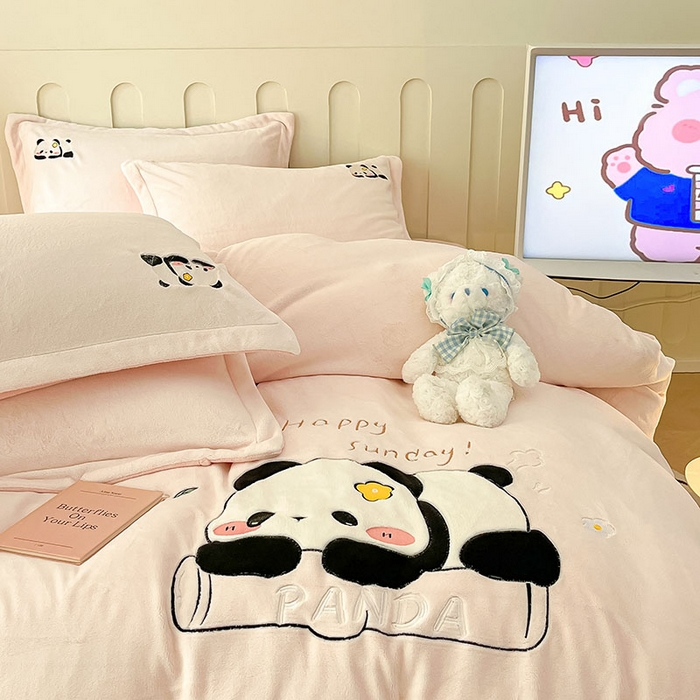 91家纺网 家纺一手货源 找家纺 红馆 2023新款ins小清新-牛奶绒四件套 花花粉