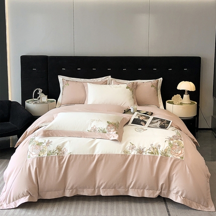 91家纺网 家纺一手货源 找家纺 （总）理想家家纺 2023新款全棉磨毛刺绣四件套 伊甸花园