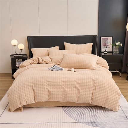 91家纺网 家纺一手货源 找家纺 （总）恒爱家纺 2023新款双面高克重亲肤牛奶绒菱形四件套