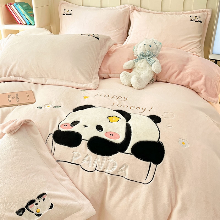 91家纺网 家纺一手货源 找家纺 红馆 2023新款ins小清新-牛奶绒四件套 花花粉