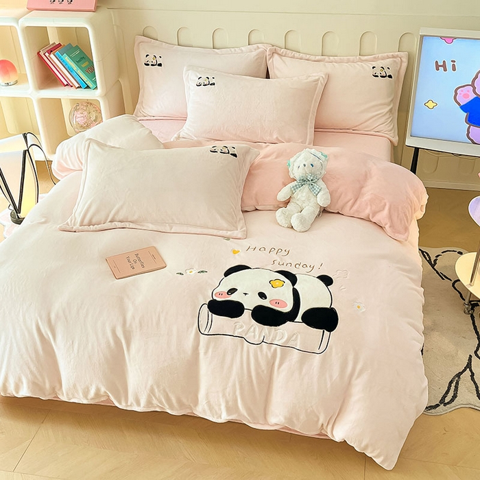 91家纺网 家纺一手货源 找家纺 红馆 2023新款ins小清新-牛奶绒四件套 花花粉