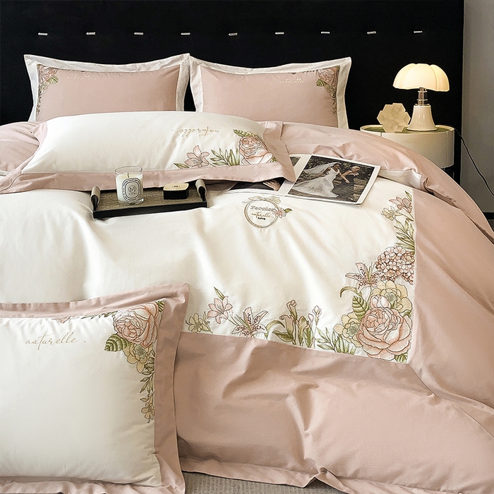 91家纺网 家纺一手货源 找家纺 理想家家纺 2023新款全棉磨毛刺绣四件套 伊甸花园 玉