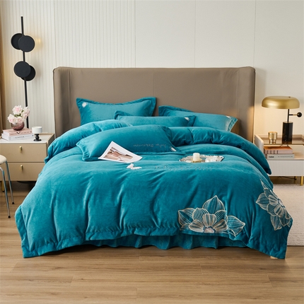 91家纺网 家纺一手货源 找家纺 （总）恒爱 2023新款慵懒感230g全消光牛奶绒绣花四件套-暖阳