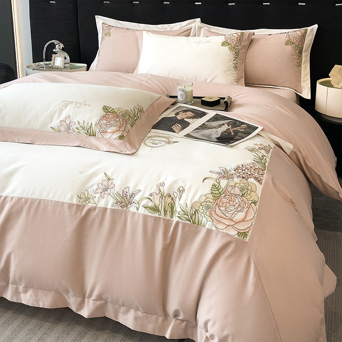 91家纺网 家纺一手货源 找家纺 理想家家纺 2023新款全棉磨毛刺绣四件套 伊甸花园 玉