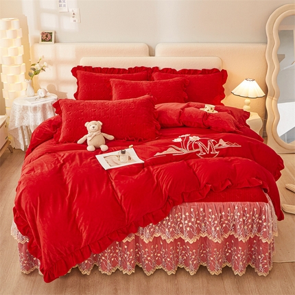 91家纺网 家纺一手货源 找家纺 （总）恒爱家纺 2023新款蕾丝床裙款四件套 郁金香