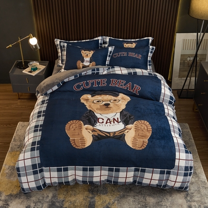 宅部落 2023新款大版卡通牛奶绒四件套法莱绒 6.英伦熊