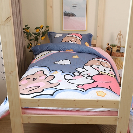 91家纺网 家纺一手货源 找家纺 （总）宅部落 2023新款大版卡通牛奶绒三件套法莱绒四件套