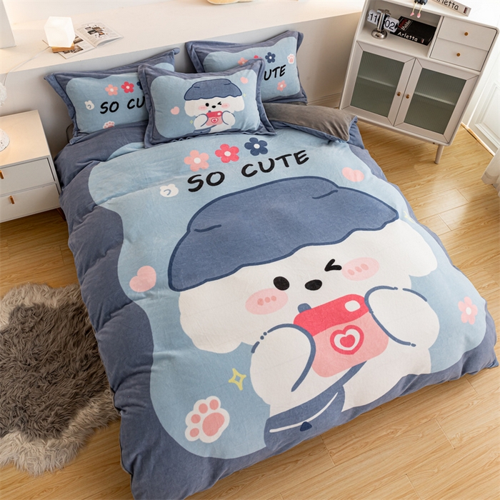 91家纺网 家纺一手货源 找家纺 宅部落 2023新款大版卡通牛奶绒四件套法莱绒 3.小萌狗